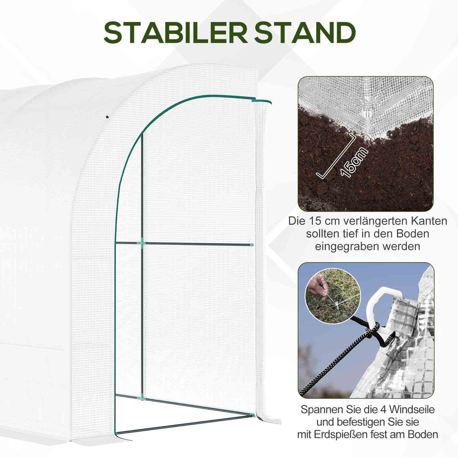 Växthus med hyllor & fönster, Stålstomme, 300x150x213 cm