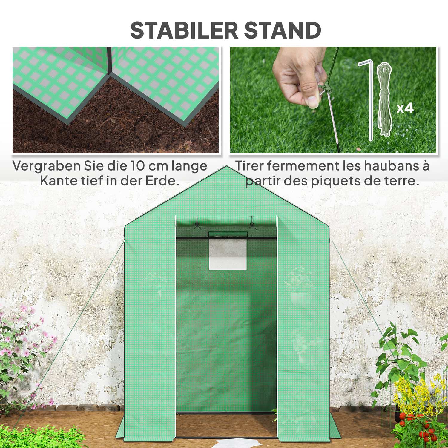 Växthus med hyllor och rulldörr för tomater