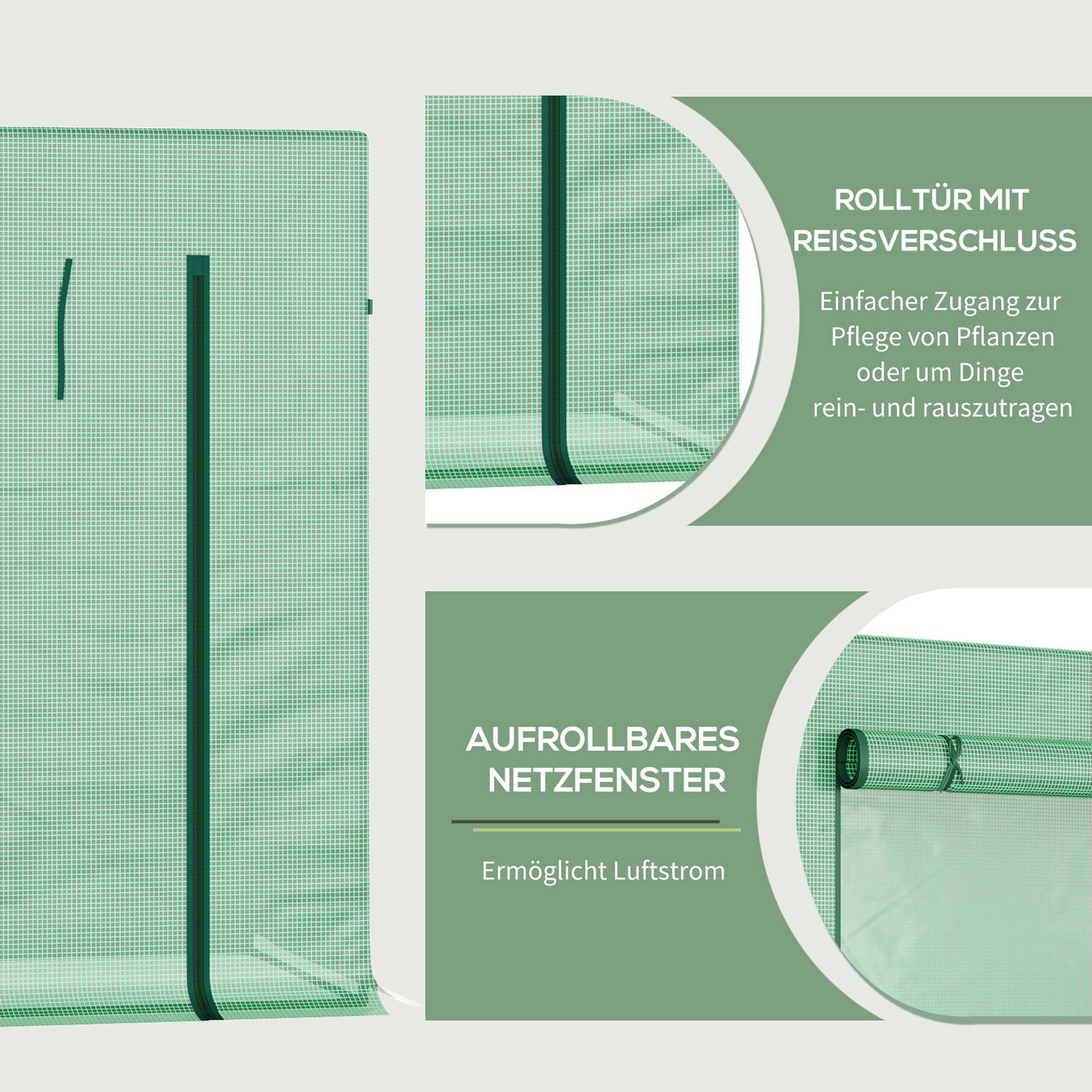 Växthus med rulldörr, 200x76x168 cm, vintertät PE-film