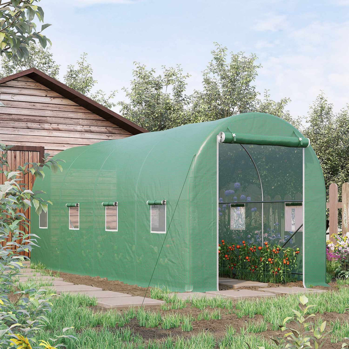 Drivhus polytunnel med vindu, grønn, 5x2x2,1m