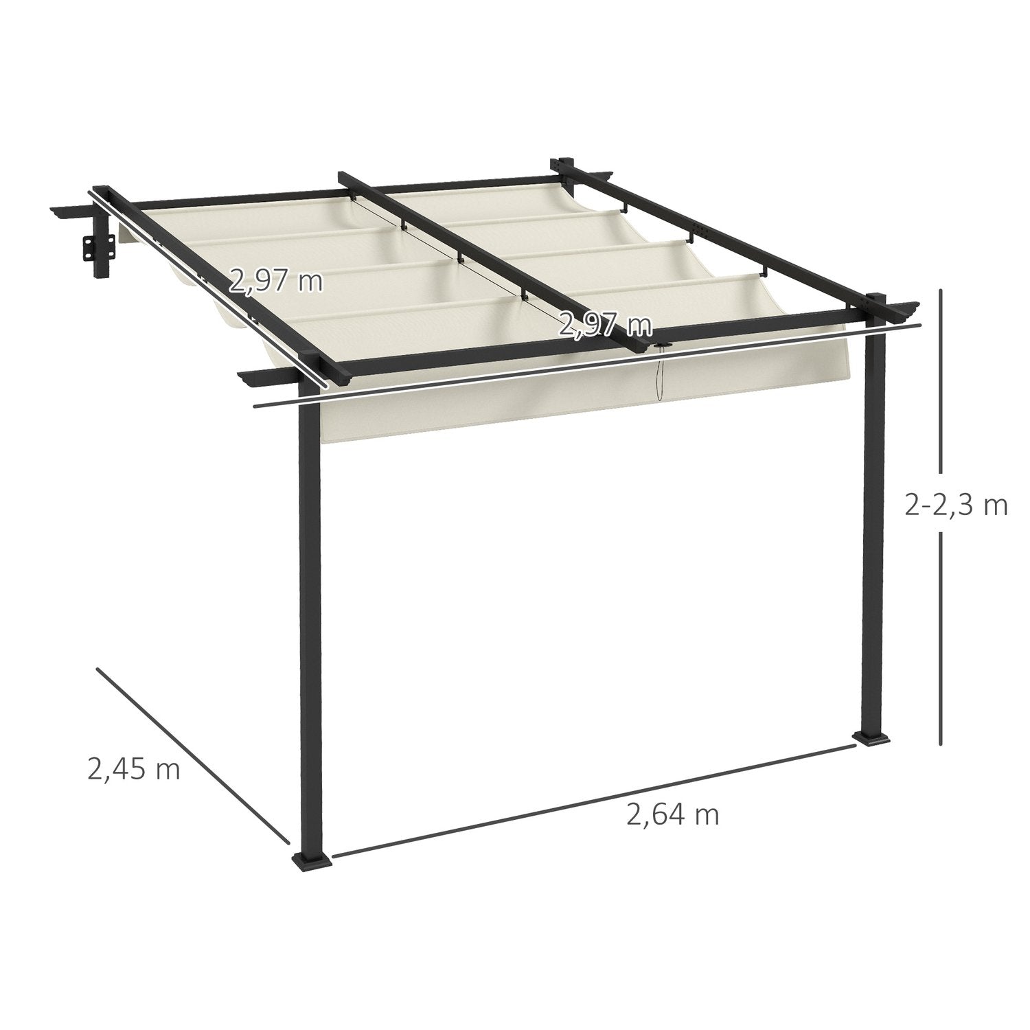 Lysthus Ca 3 X 3 M Pergola Vindtett lysthus, Veggmontert lysthus, justerbart tak, til hage, uteplass, krem.