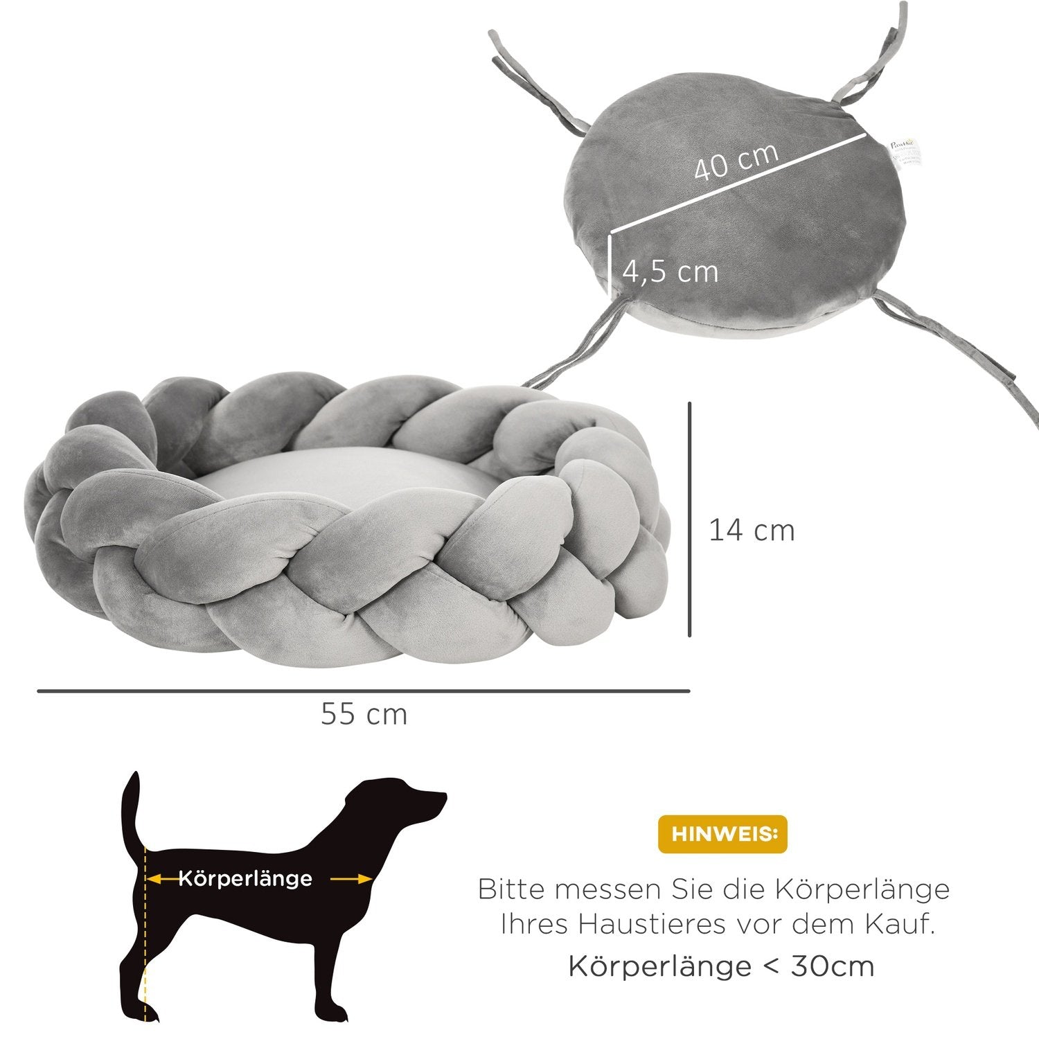 Hundeseng Rund katteseng, hundesofa med vaskbar smultringpute, fløyel