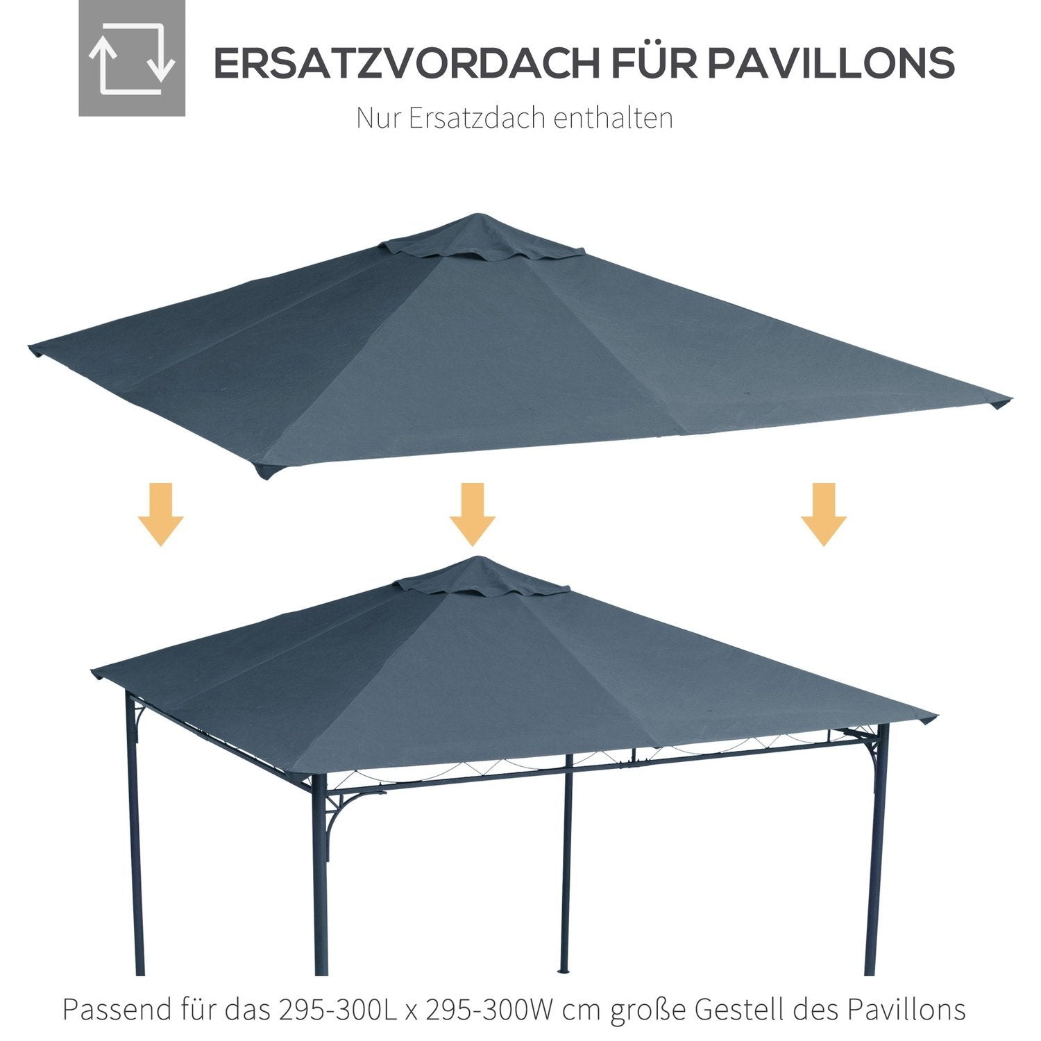 Gazebo Roof 3X3M erstatningstak for lysthus, paviljongdeksel, solskjerm, polyester, mørkegrå