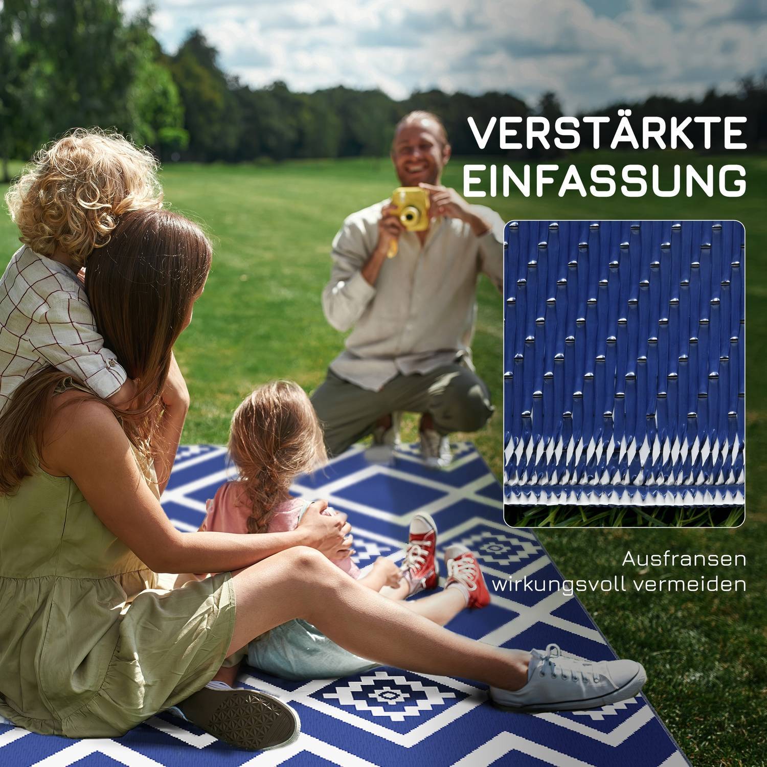 Outdoor Matta Plastmatta Med Bärväska, Vattenavvisande, För Balkong & Camping, Blå+Vit, 182X274Cm