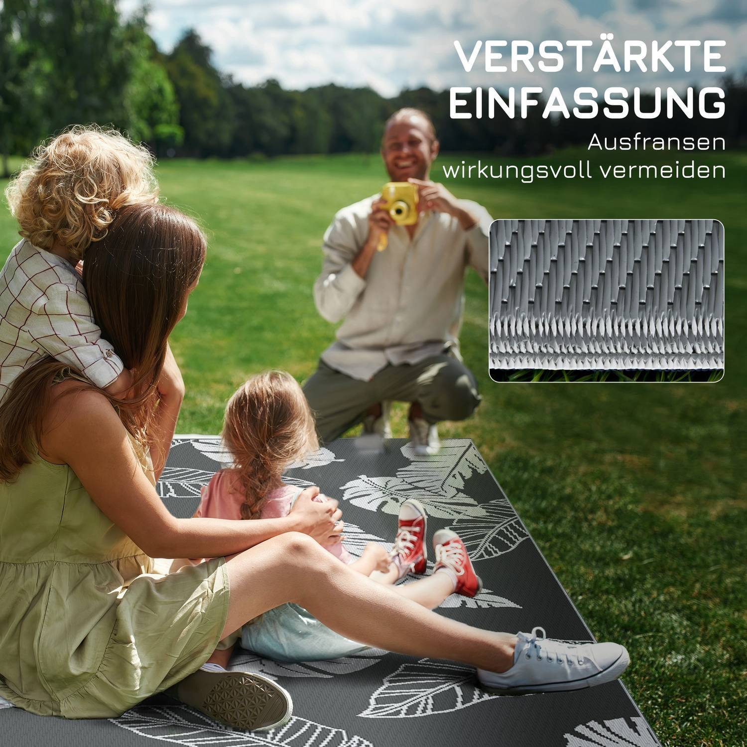 Utendørsteppe Værbestandig plastteppe, dobbeltsidig design for balkong og uteplass, grå+hvit, 182X274cm