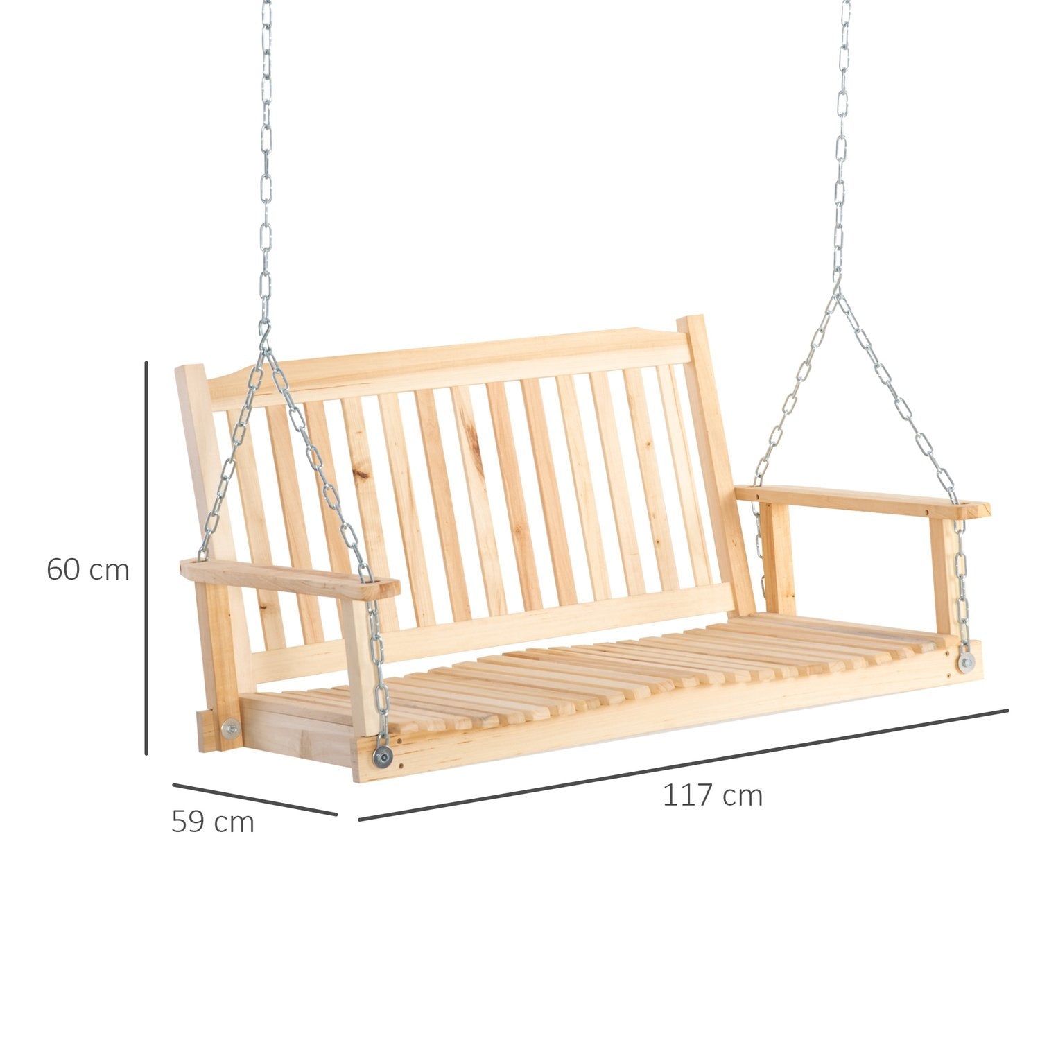 Trädgårdsgunga För 2 Personer Gungbänk Hängbänk Massivträ Uteplats Terrass Bakgård Naturell 117 X 69 X 60 Cm