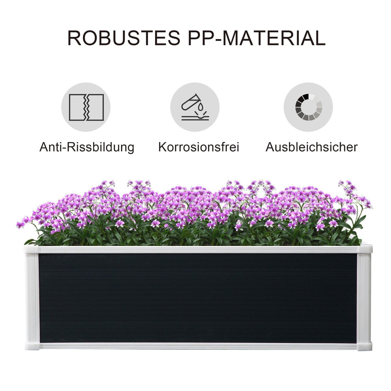 Hevet bed Blomsterkasse Plantekasse med dreneringsfunksjon for urter, uteplass, plast, grå, 100X80X30Cm