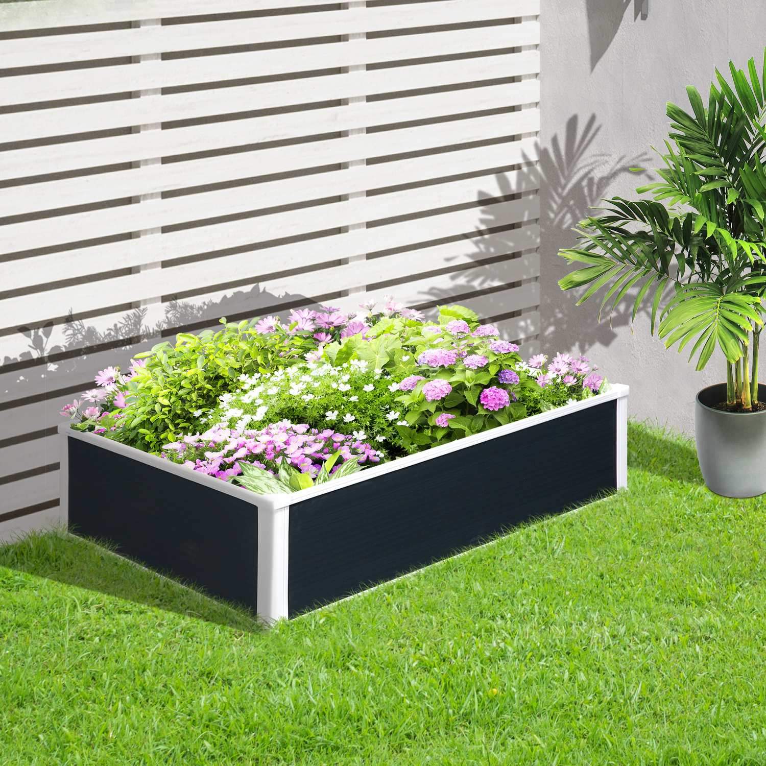 Raised Bed Flower Box Plant Box Med Dränering För Grönsaker & Örter Plast Grå 120 X 90 X 30 Cm