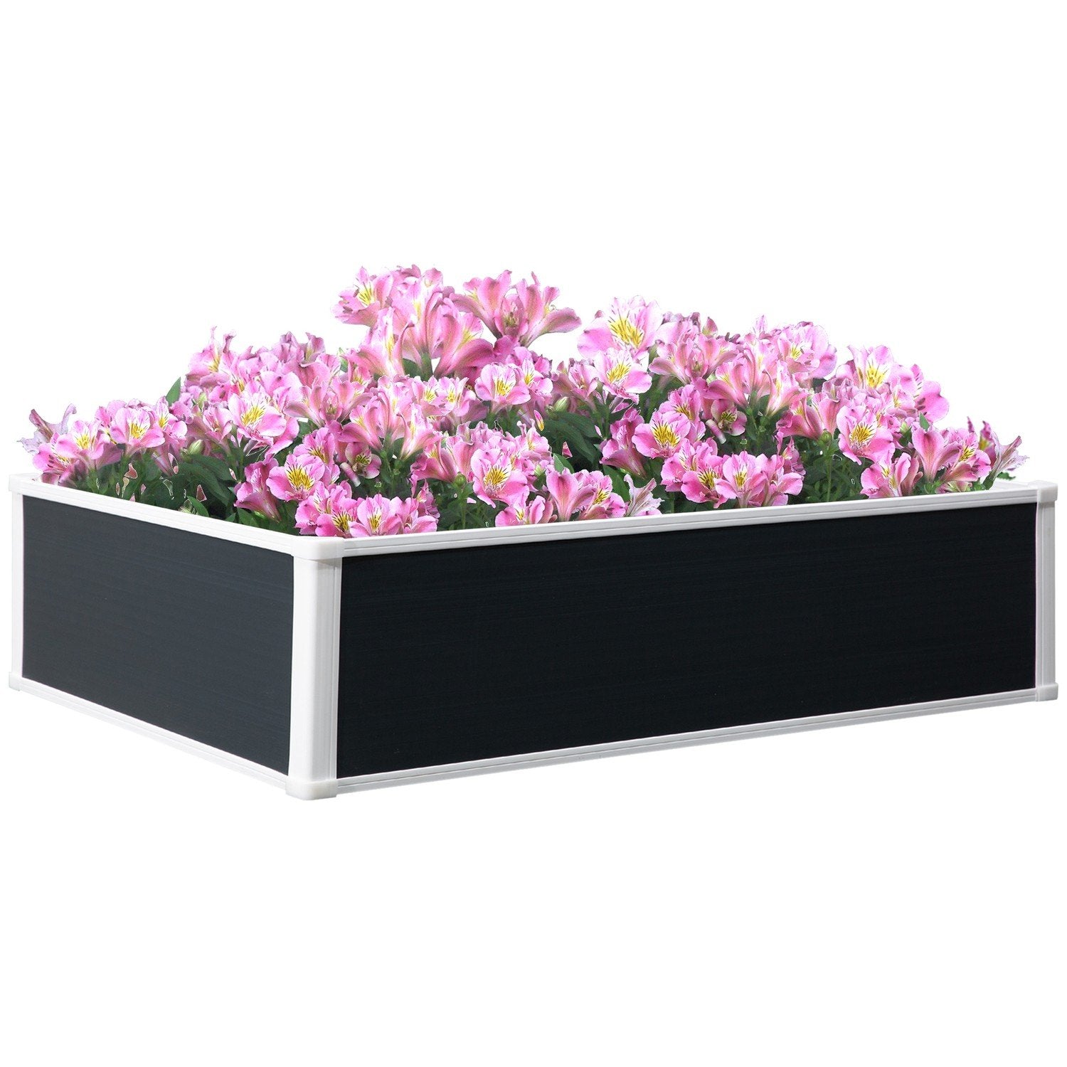 Høybed Blomsterkasse Plantekasse med drenering for grønnsaker og urter Plastgrå 120 X 90 X 30 Cm