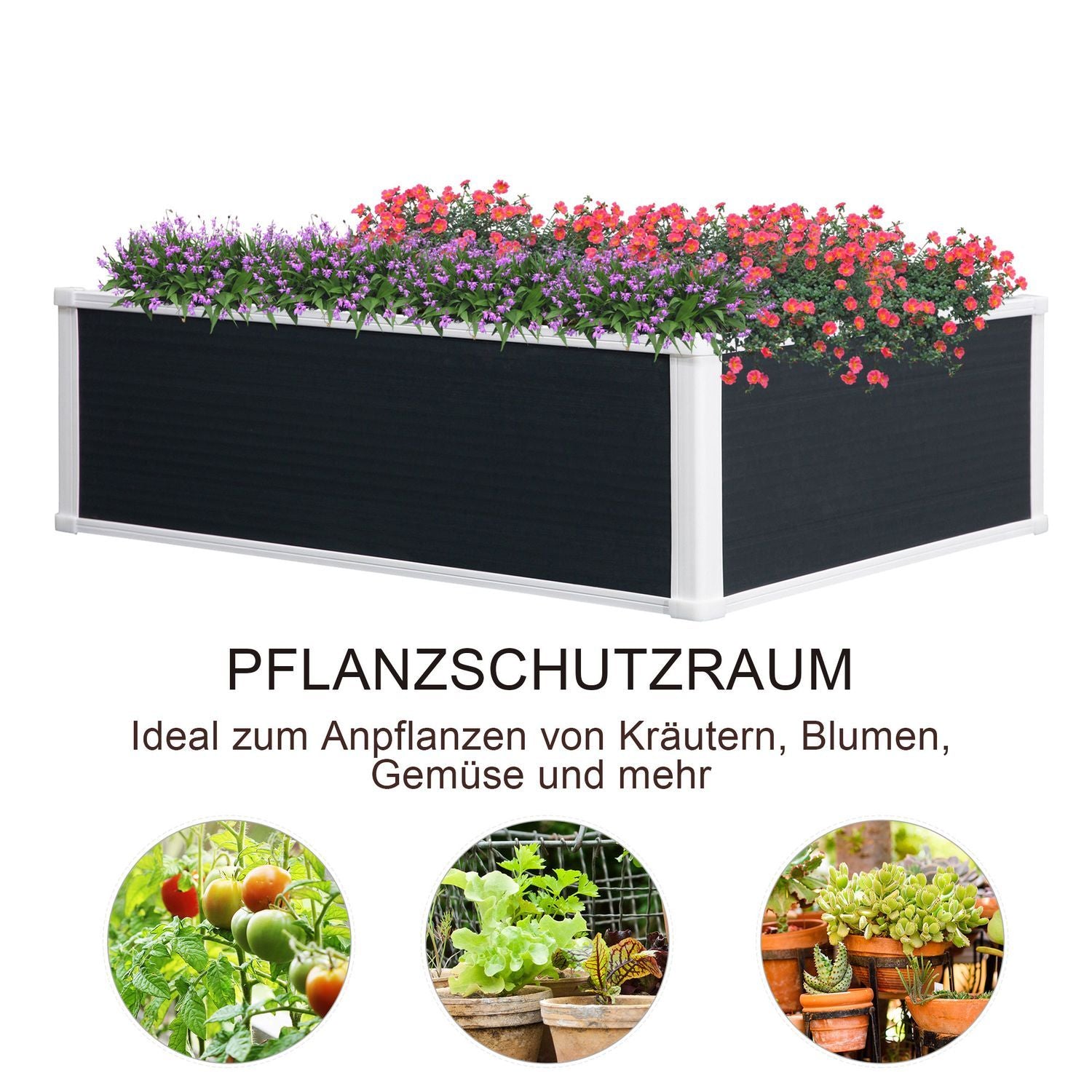 Hevet bed Blomsterkasse Plantekasse med dreneringsfunksjon for urter, uteplass, plast, grå, 100X80X30Cm