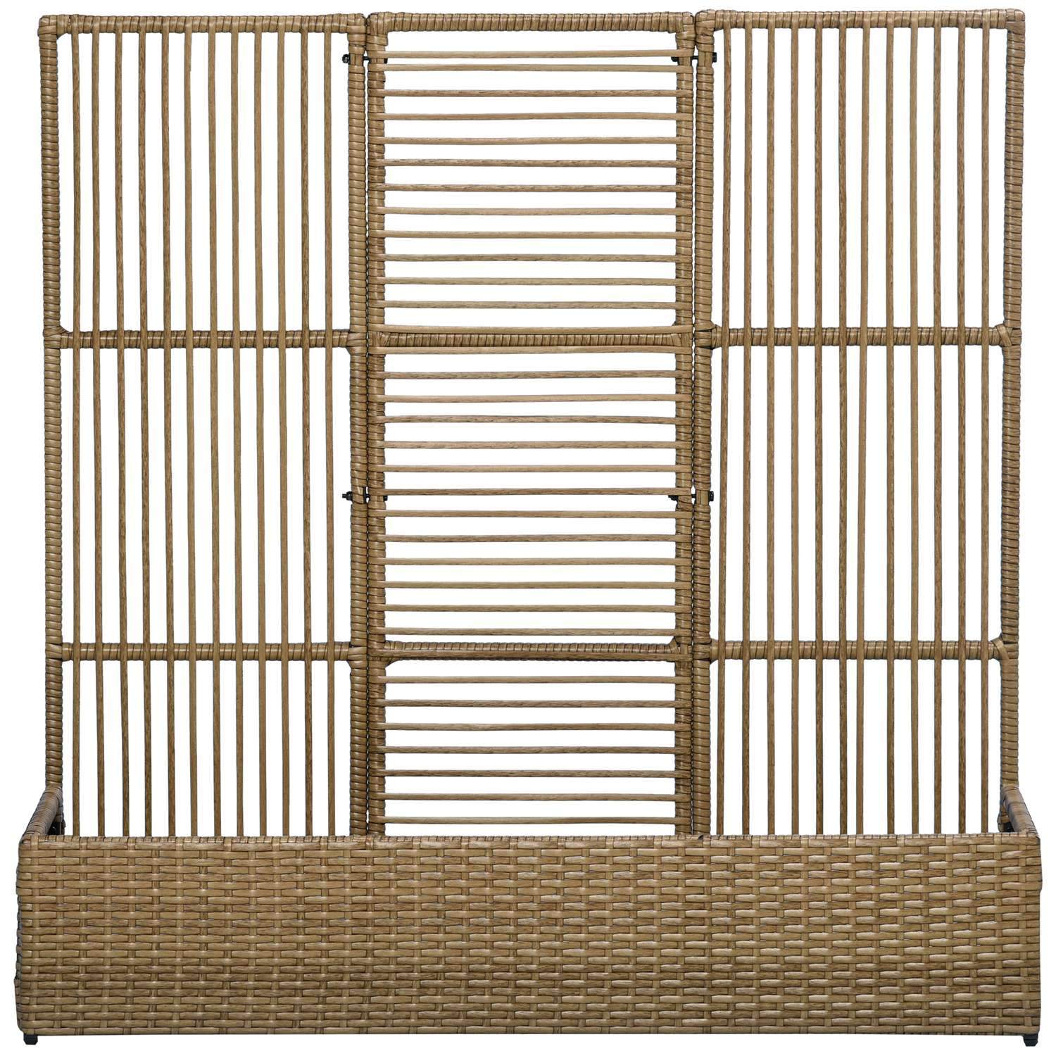 Polyrattan Opphøyd seng med espalier Blomsterkasse Plantekasse Blomsterseng Til Hage Balkong Sand 103 X 103 X 29 Cm