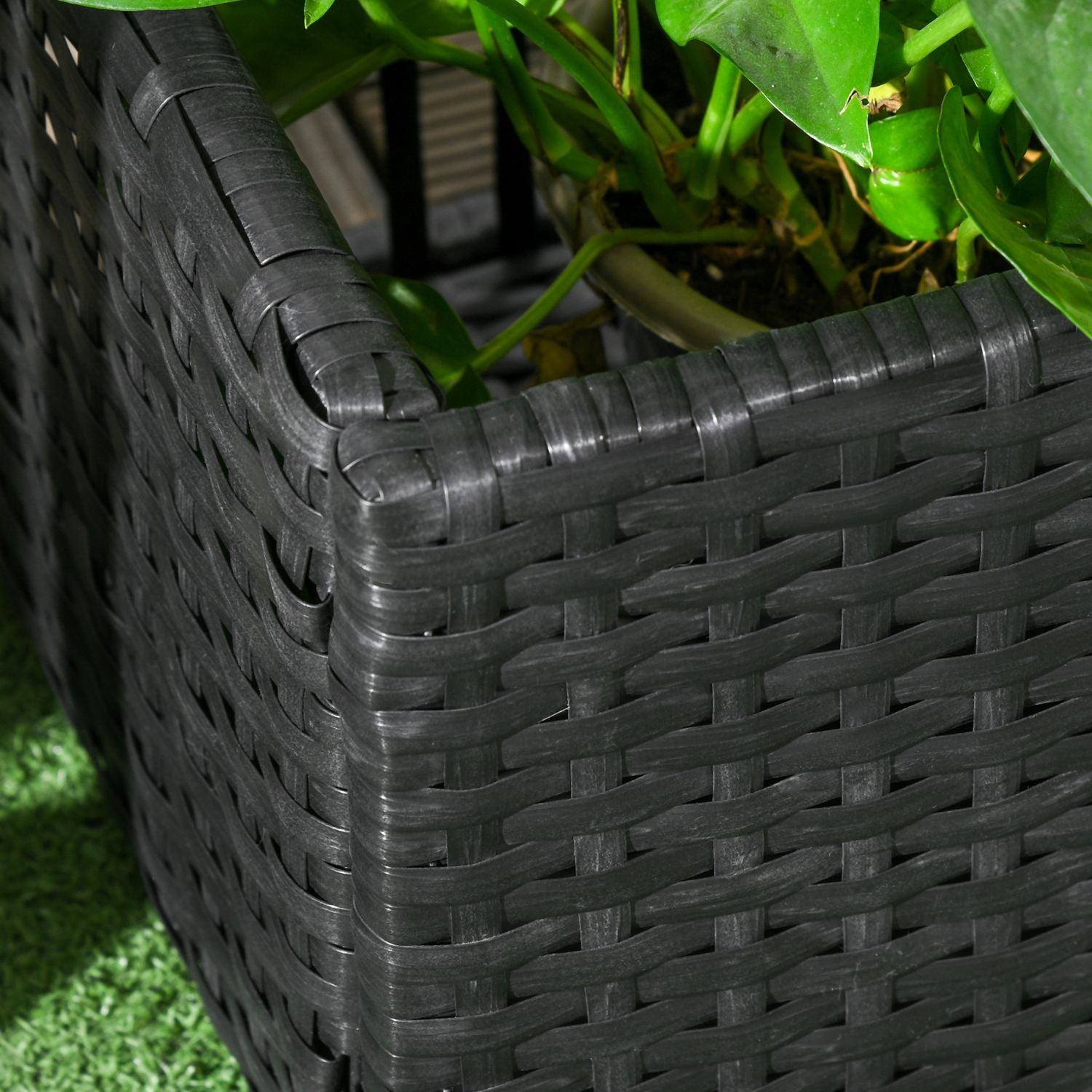 Polyrattan Upphöjd Säng Med Spaljé Blomlåda Plant Box Blomsterbädd För Trädgård Balkong Svart 103 X 103 X 29 Cm