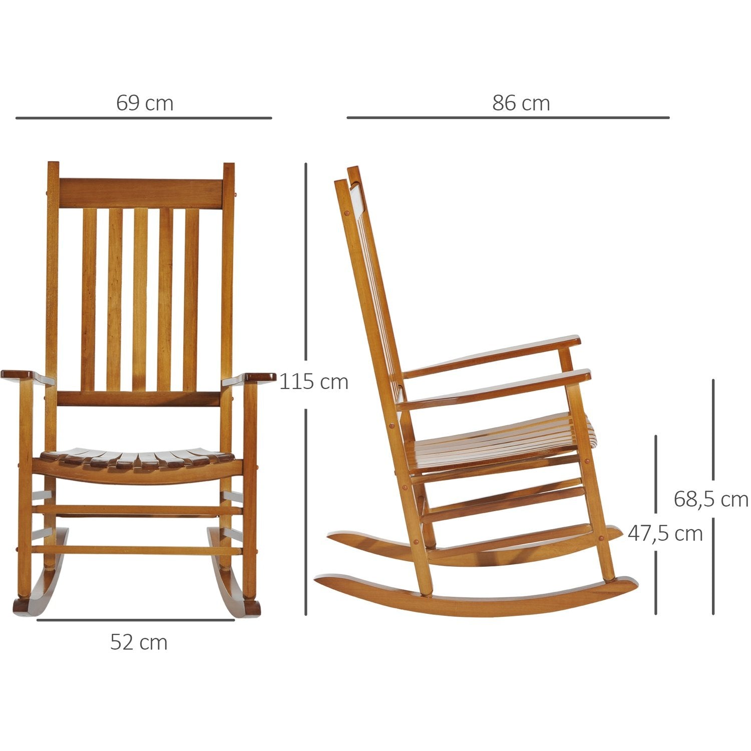 Gyngestol i tre med armlen Gyngestol Avslapningsstol Hagestol Naturlig 69 X 86 X 115 Cm