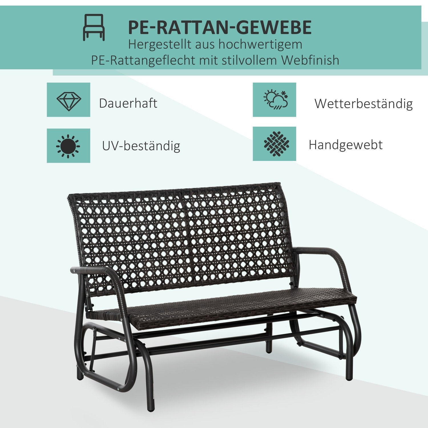 Polyrattan Gungbänk 2-Sits Uteplats Trädgård Loveseat Trädgårdsgunga Med Ryggstöd Bänk Parkbänk Grå 70 X 120 X 84 Cm