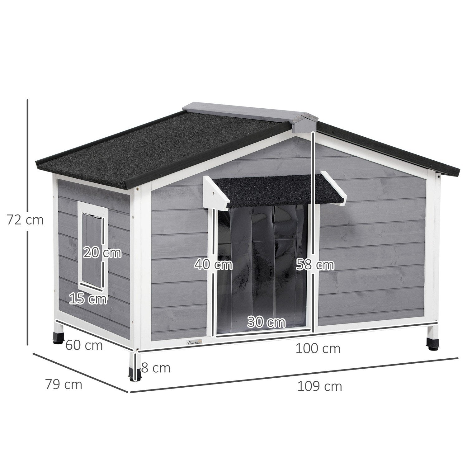 Fir Wood Dog Kennel Väderbeständigt Hundhus Med Öppningsbart Asfalttak & Avtagbart Golv, Grå, 109X79X72Cm