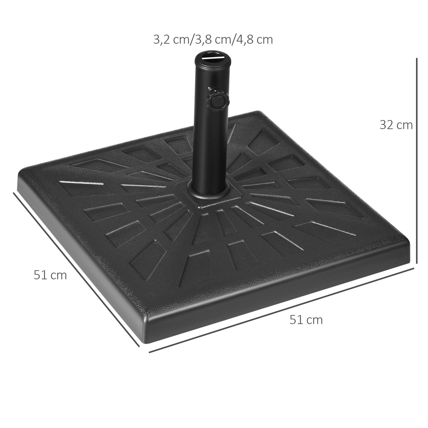 Parasollställ 19 Kg Parasollfot, Paraplyställ För Paraplystolpar Ø 32/38/48 Mm, Konstharts, Svart, 51 X 51 X 32 Cm