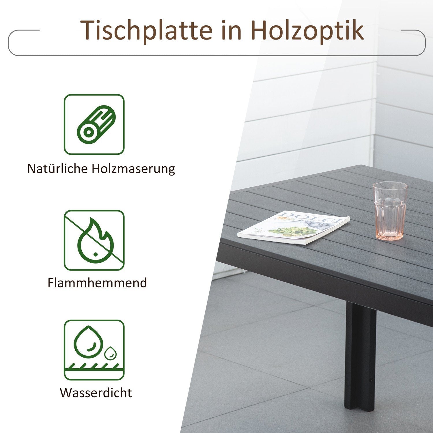 Hagebord Aluminiumsbord Hageterrasse Tre-Plast Polywood Sort