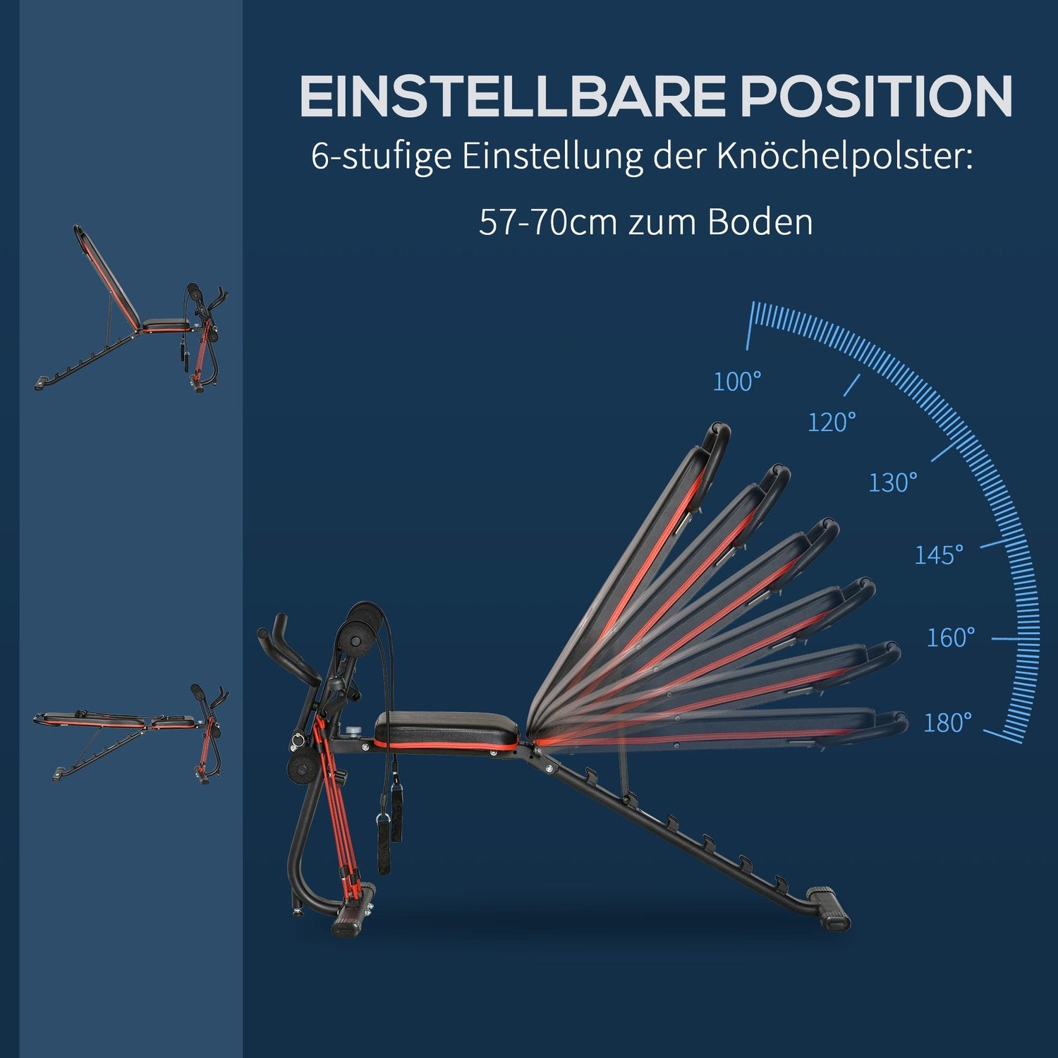 Viktbänk Justerbar Träningsbänk Med Elastiskt Rep Sit Up Bänk 6 Nivåer Ryggstöd Lutning Vikt Upp Till 150 Kg 145 X 49 X 57-127 Cm