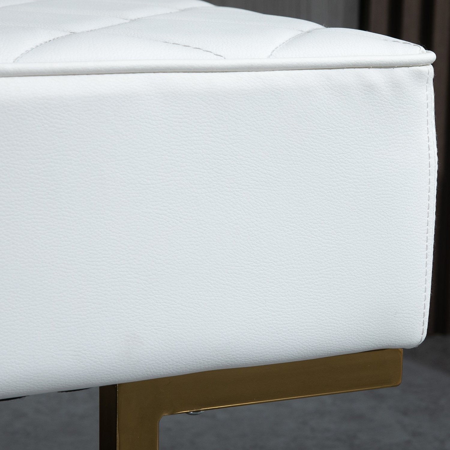 White & Gold Faux Leather Bänk – 120x43x42 cm