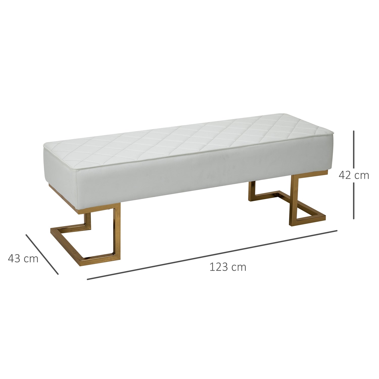 White & Gold Faux Leather Bänk – 120x43x42 cm