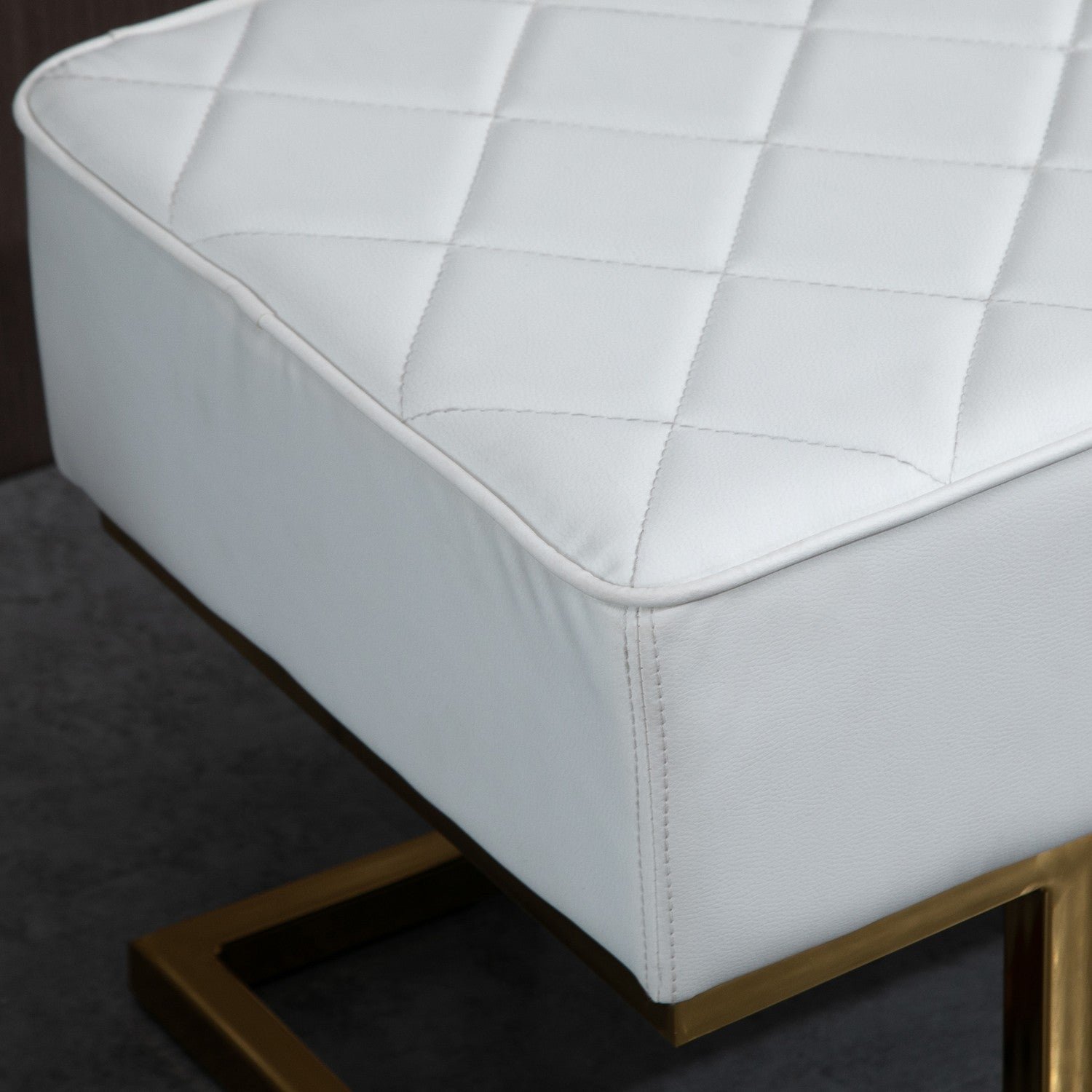 White & Gold Faux Leather Bänk – 120x43x42 cm