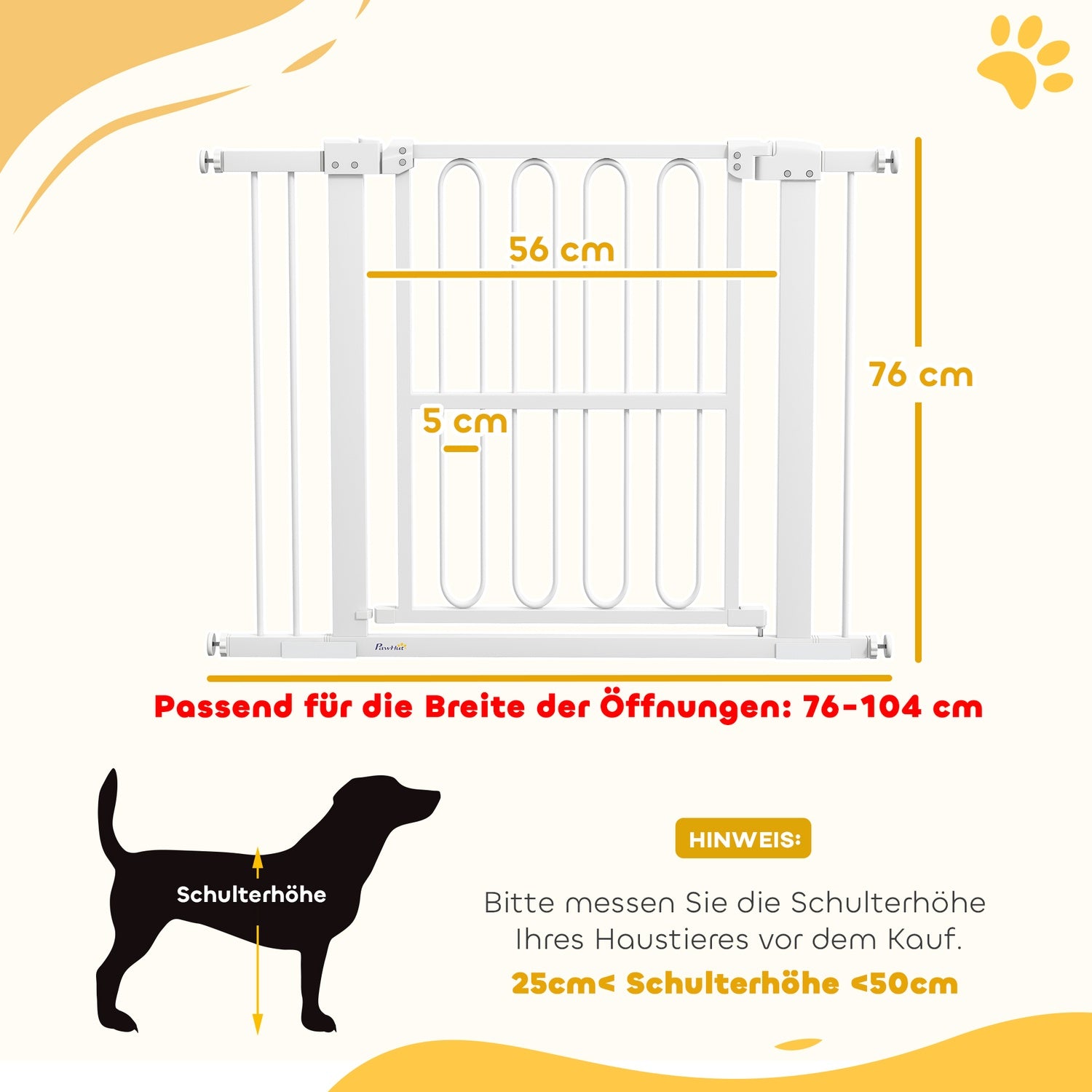 White Steel Dog Gate – No-Drill, Låsbar, 76-104 cm