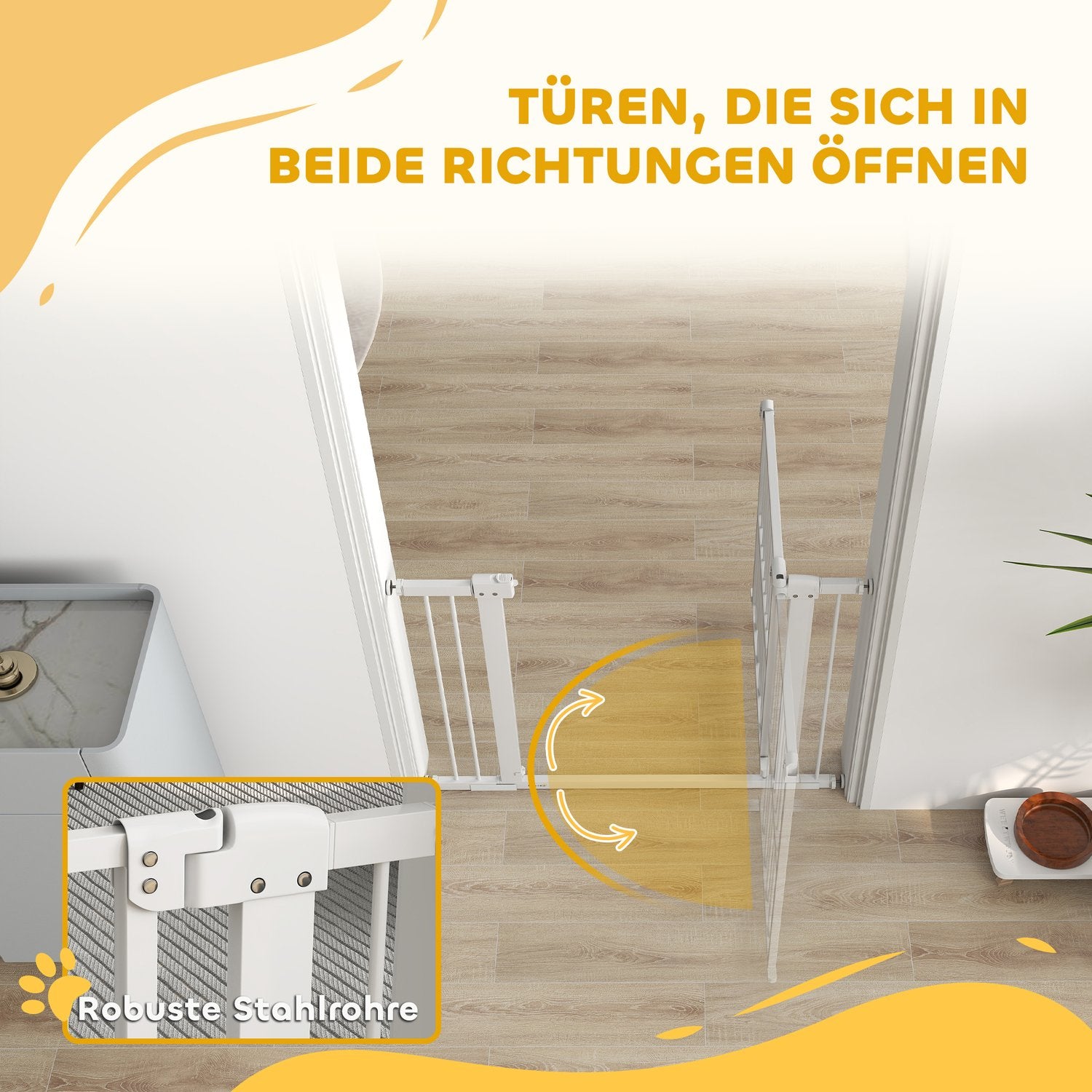 White Steel Dog Gate – No-Drill, Låsbar, 76-104 cm