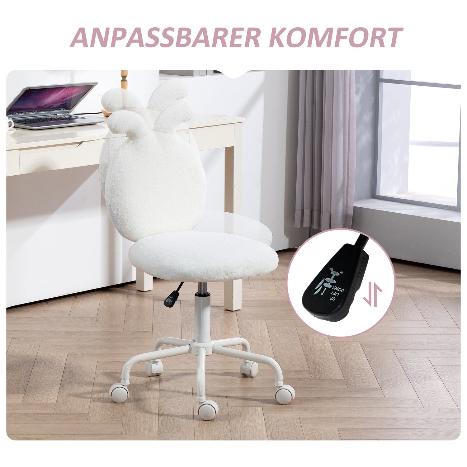 White Velvet Rabbit Ear Swivel Chair – Justerbar i höjdled