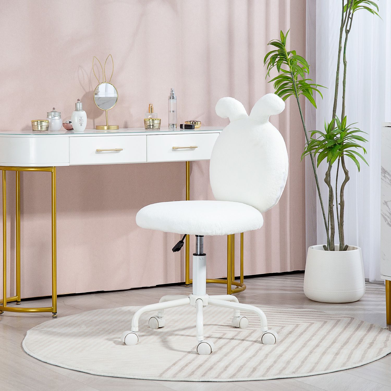 White Velvet Rabbit Ear Swivel Chair – Justerbar i höjdled