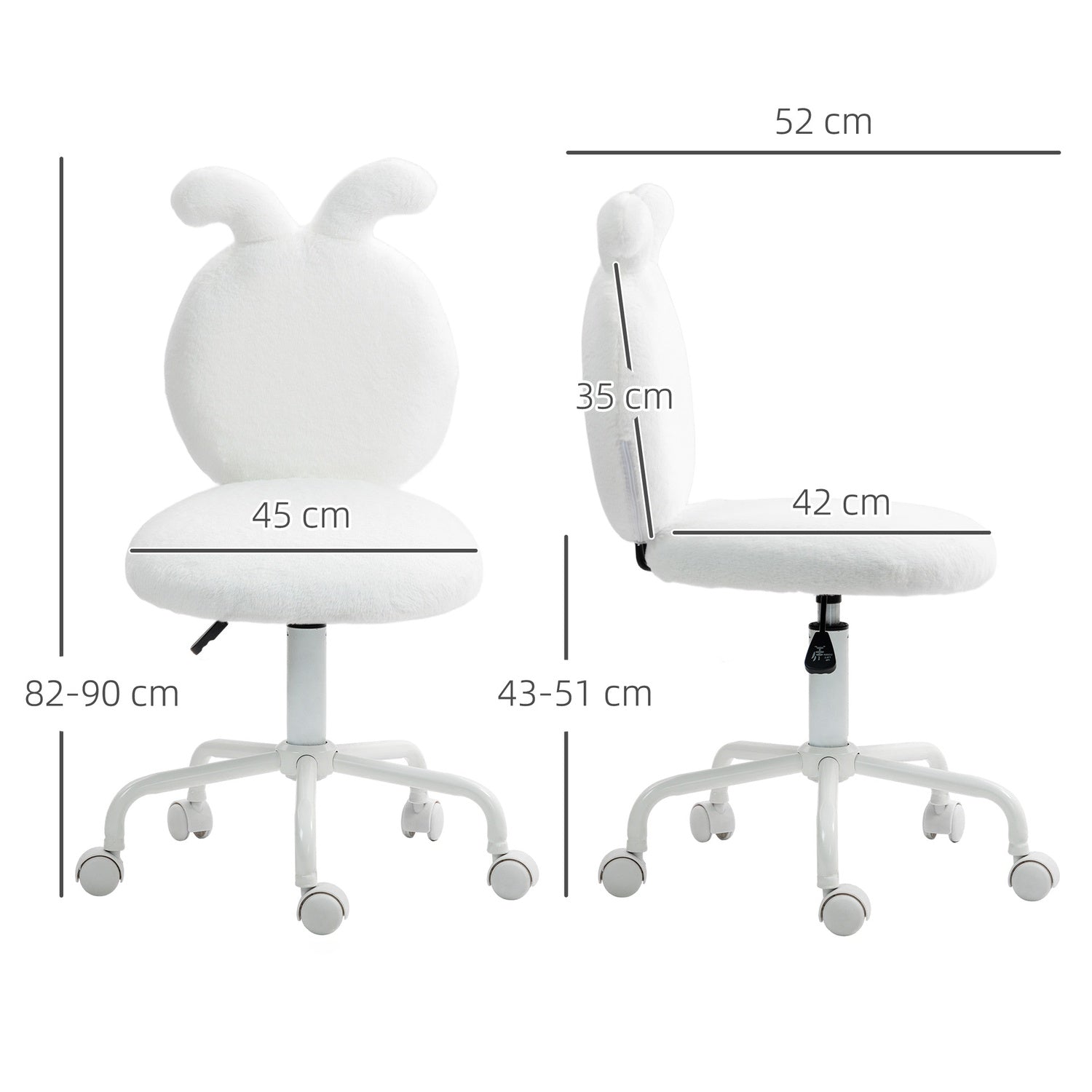 White Velvet Rabbit Ear Swivel Chair – Justerbar i höjdled