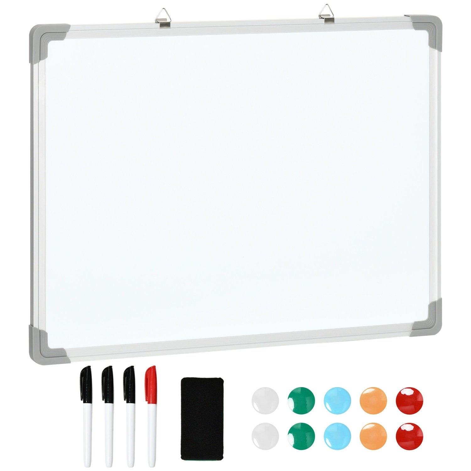 Whiteboard magnettavle med 4 markører, 1 viskelær, 10 magneter, staffeli, veggmontert, 60x1,8x45 cm