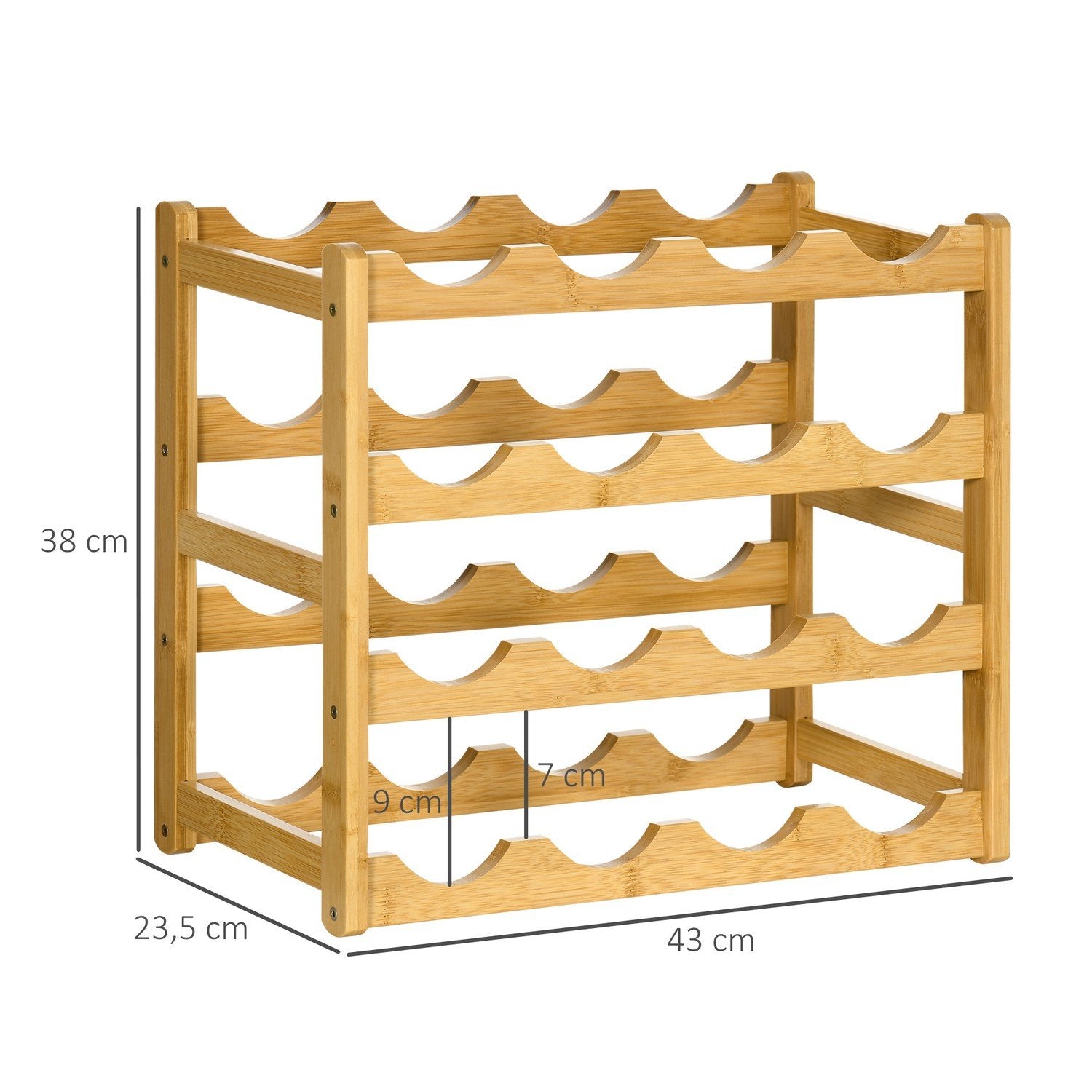 Vinstativ Flaskestativ Bambus Naturtre 16 flasker 43X23,5X38Cm