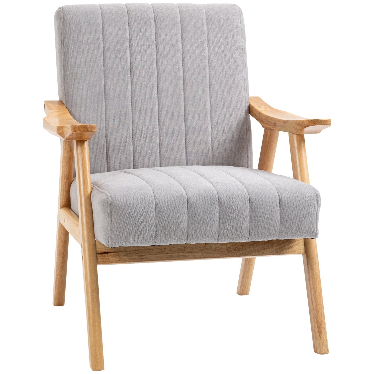 Wing Chair, Polstret Stol Med Armlen, Lenestol I Velvet Look, Relax Stol Med Scandi Design, Lenestol, Ben i Gummitre, Lys grå