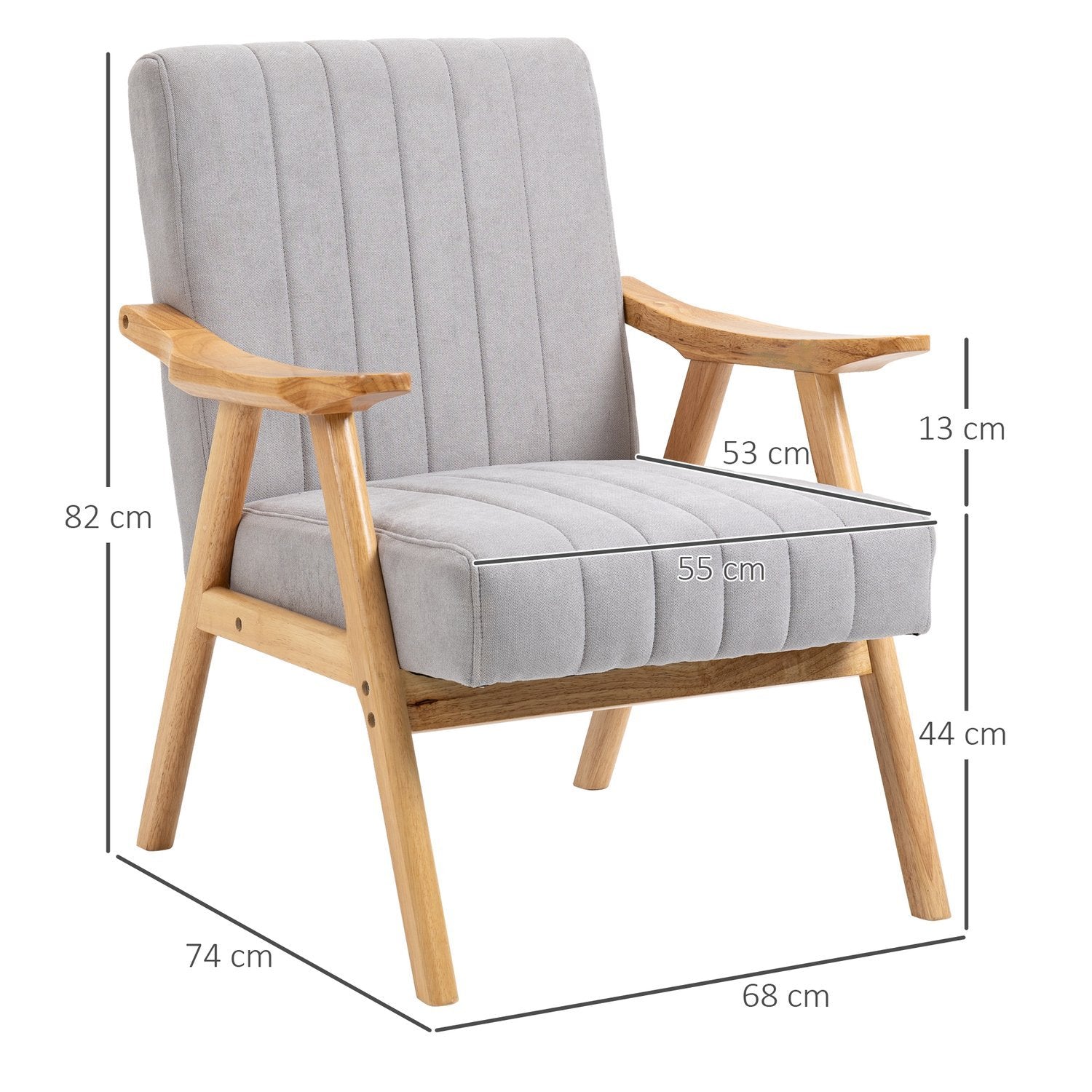 Wing Chair, Polstret Stol Med Armlen, Lenestol I Velvet Look, Relax Stol Med Scandi Design, Lenestol, Ben i Gummitre, Lys grå