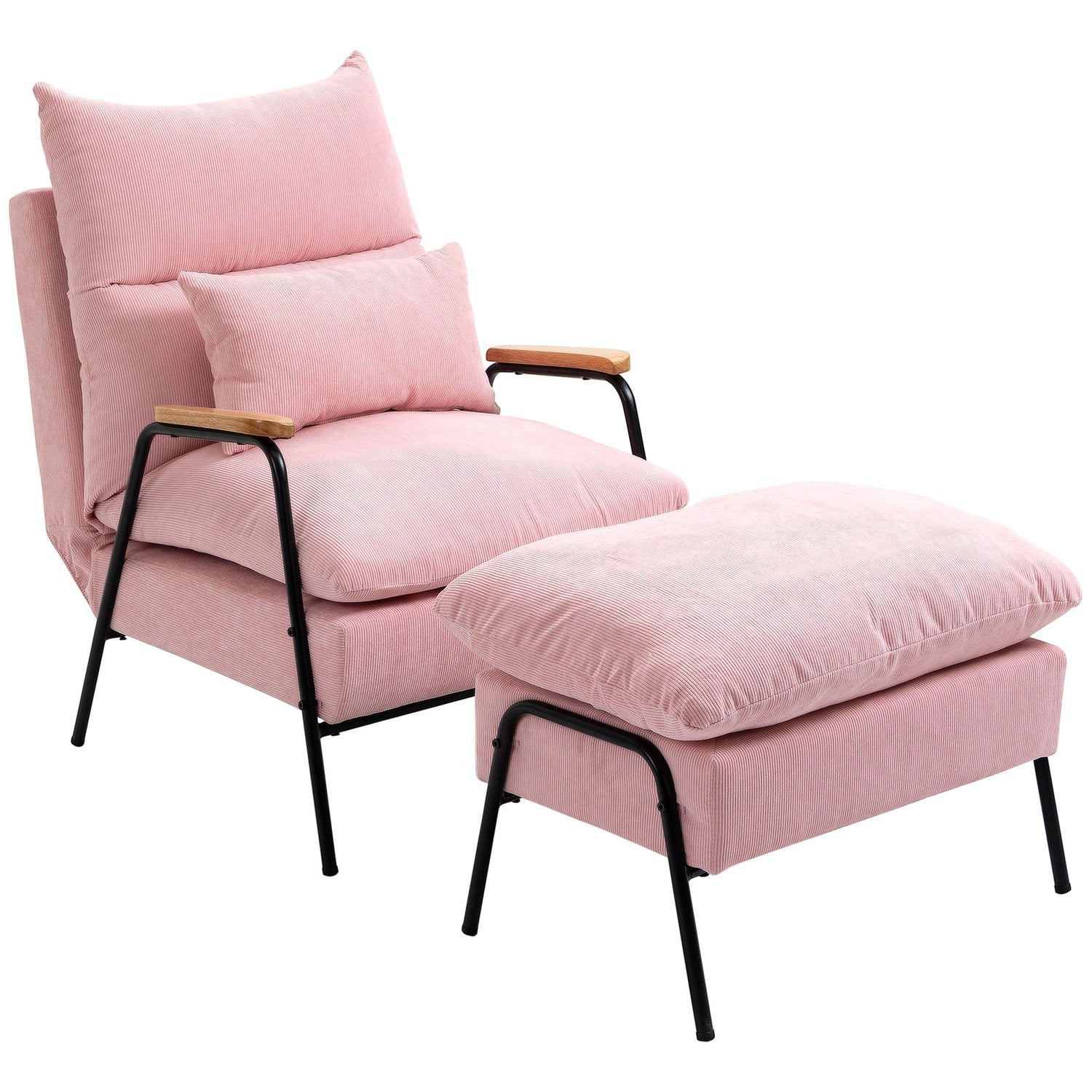 Vingstol Med Pall Och Fällbart Ryggstöd, Relaxstol, Tv-Stol, Stoppad Stol, Rosa, 68X91,5X88Cm