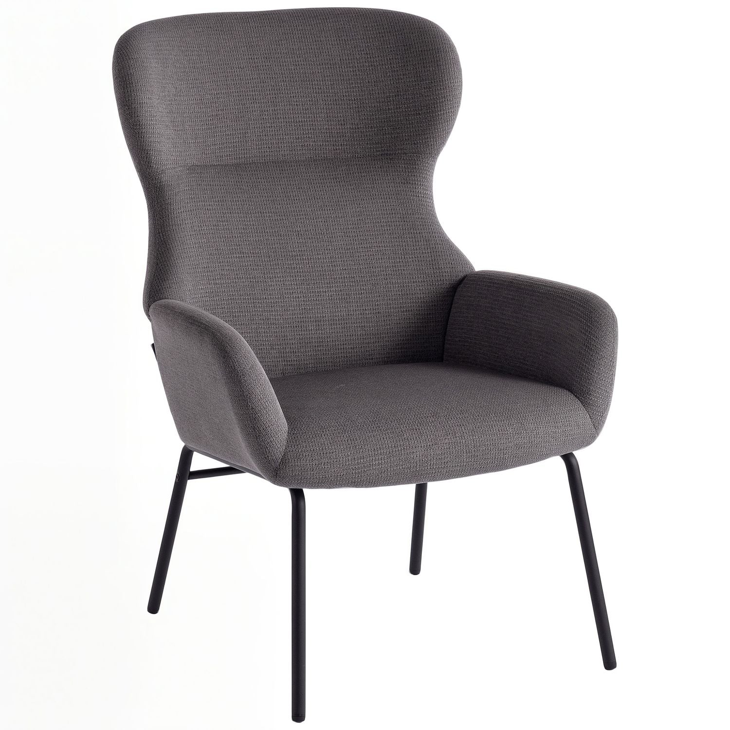 Wingback Accent stol, hög rygg, tjock dyna, grå