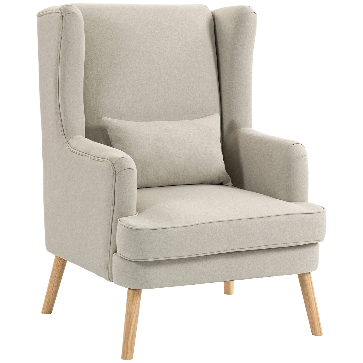 Wingback-accentfåtölj, linne-look beige, ländryggskudde