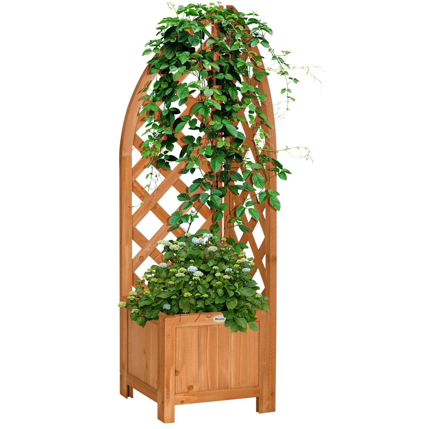 Plantekasse med espalier Blomsterkasse for hage, uteplass, balkong, naturlig tre, brun, 32X32X108cm