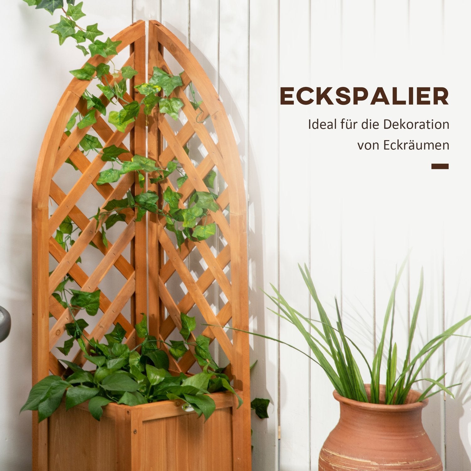 Plantekasse med espalier Blomsterkasse for hage, uteplass, balkong, naturlig tre, brun, 32X32X108cm