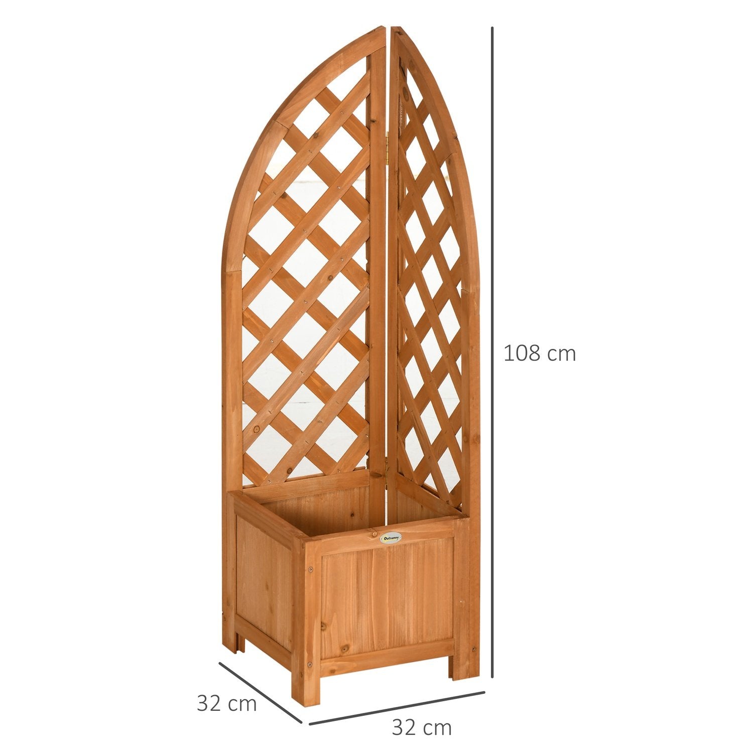 Plantekasse med espalier Blomsterkasse for hage, uteplass, balkong, naturlig tre, brun, 32X32X108cm