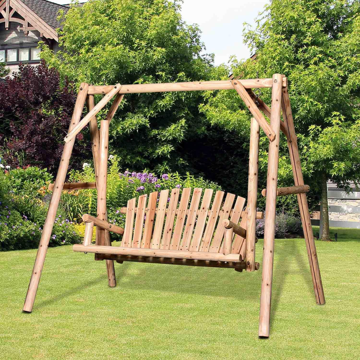 Hollywood Swing 2-seters Hage Swing Swing Benk Hengende Benk Massivt Tre Naturlig 187 X 137 X 170 Cm