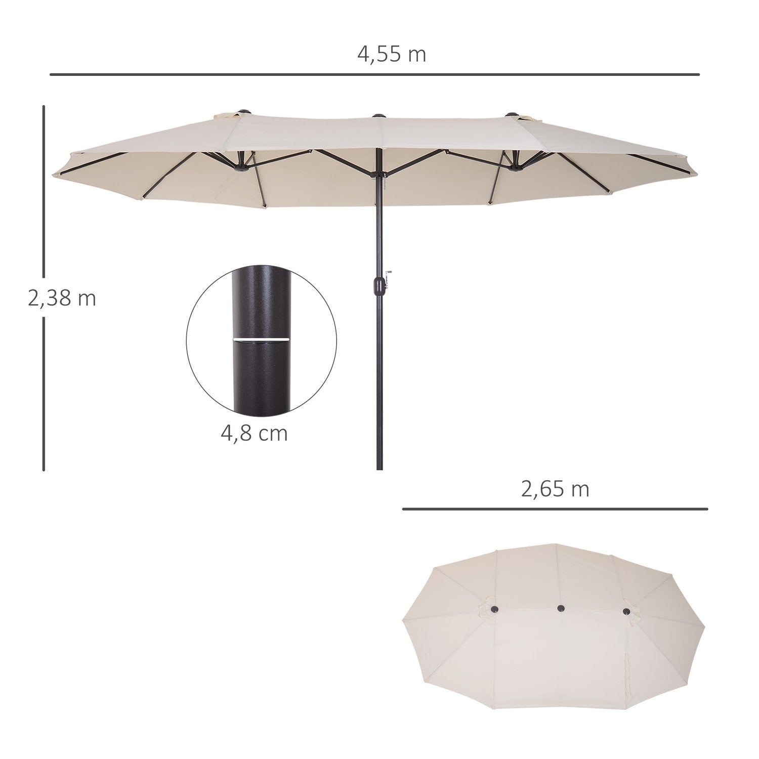 Parasoll Hageparaply Market Paraply Dobbel Parasoll Patio Paraply Med Håndsveiv Beige Oval 455 X 270 X 240 Cm