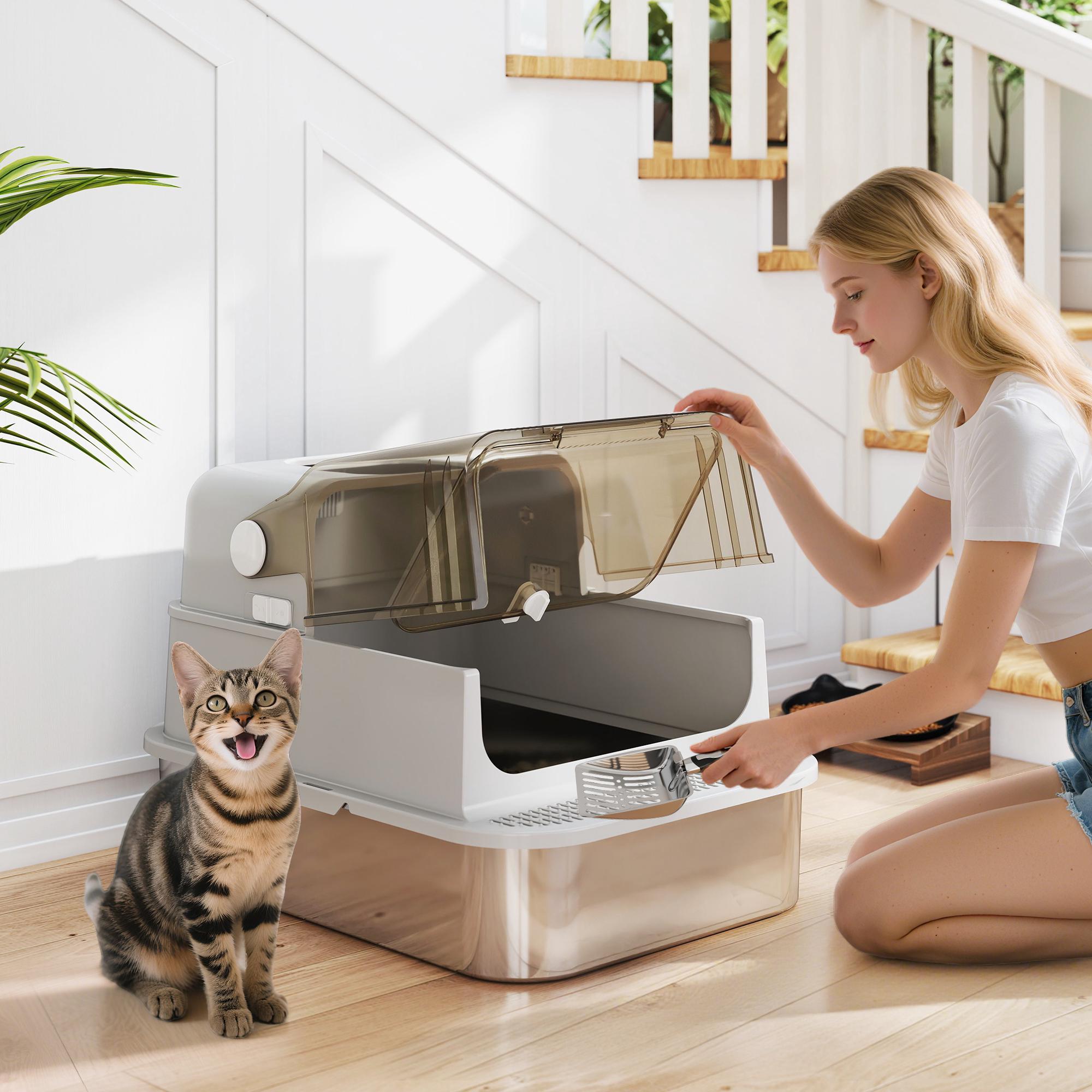 XXL kattlåda i rostfritt stål, lätt att rengöra, för stora katter