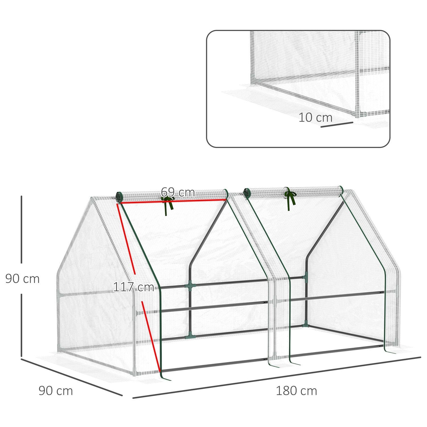 Mini Drivhus Film Drivhus 2 rullende Vinduer Hage Balkong Pe Film 180X90X90Cm Hvit