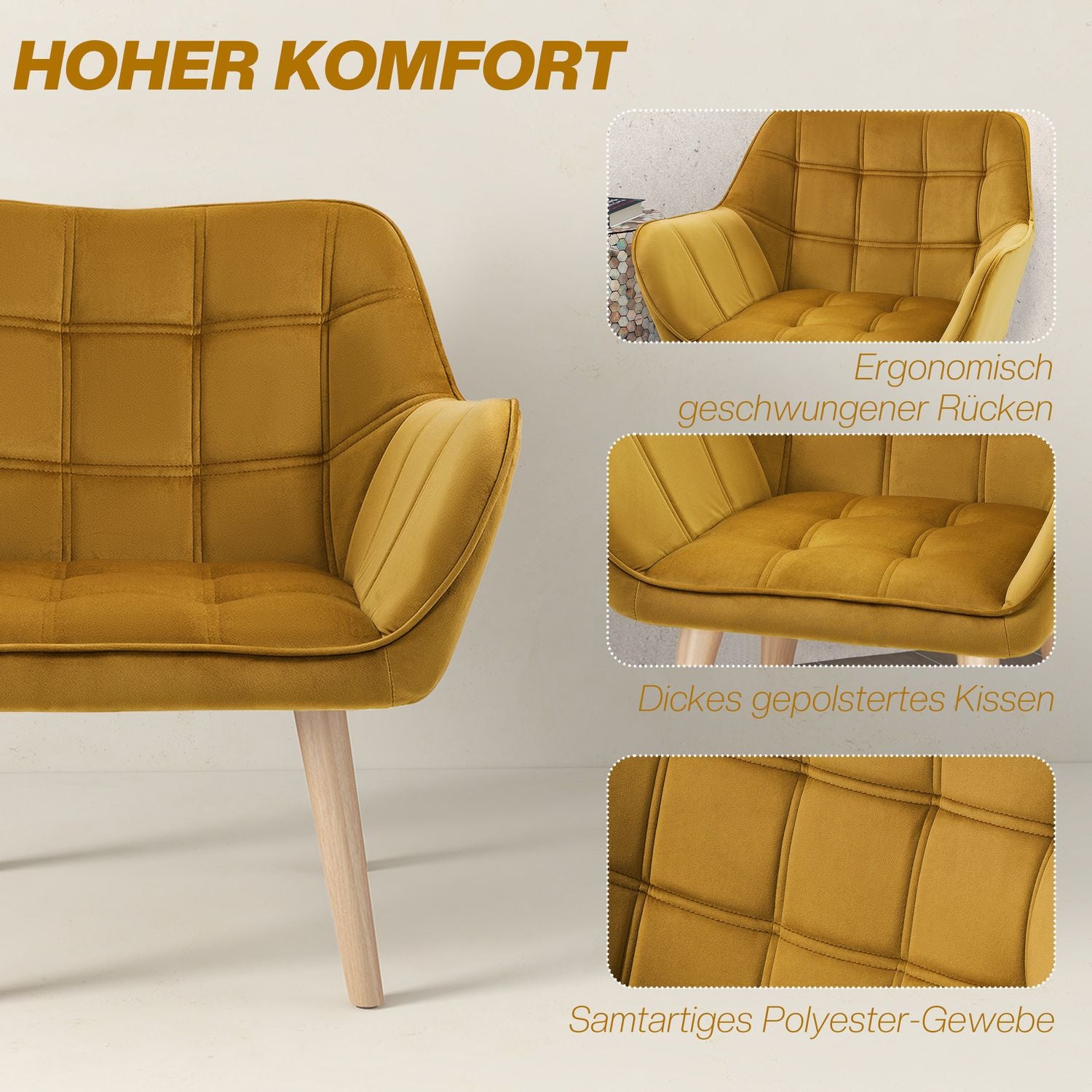 Yellow Velvet Scandinavian Wing Chair – 67x61,5x71 cm