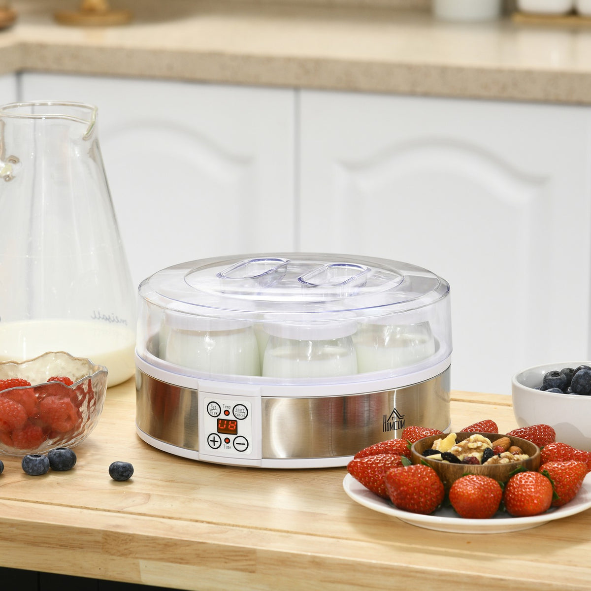 Yoghurtmaskin med timer & 7 glass, automatisk avslåing, 20W
