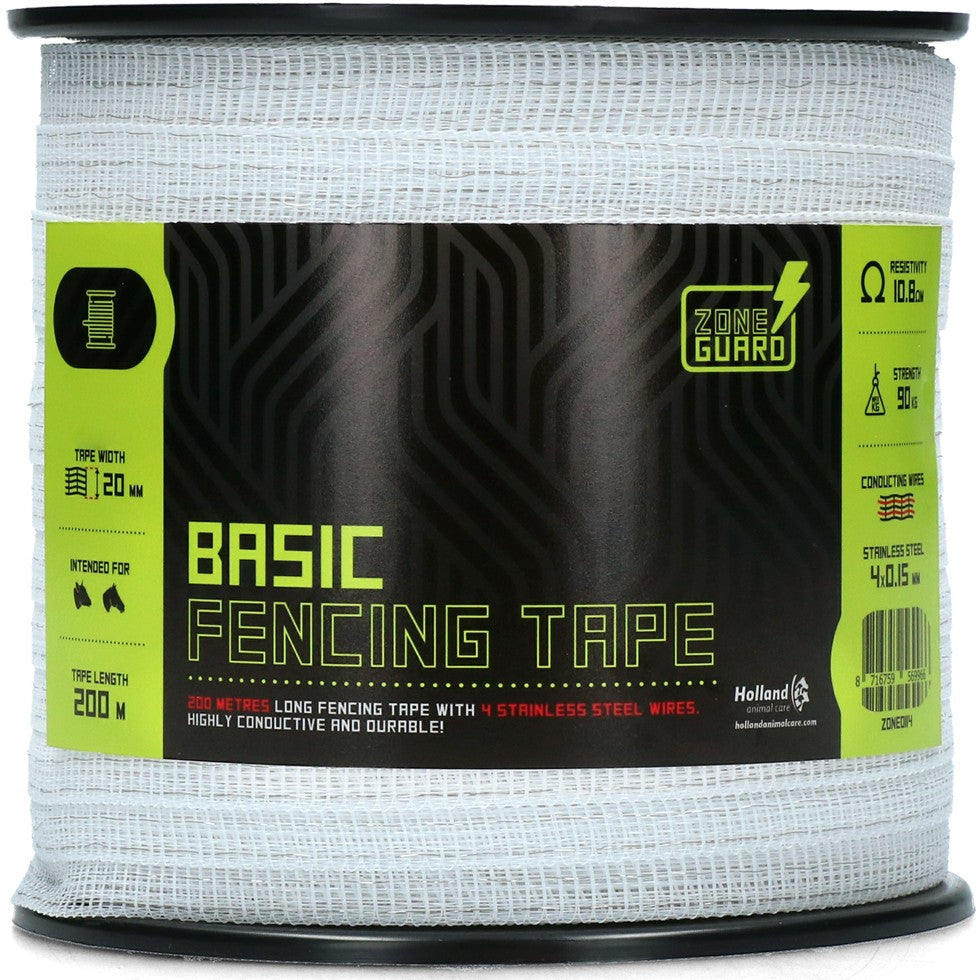 ZoneGuard 20 mm Basic gjerdebånd hvitt 200 m (4 tråder)
