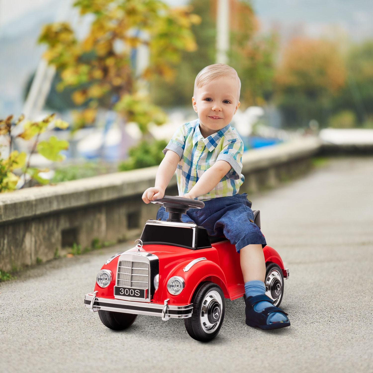 Åkbil för barn, 18-48 månader, röd med förvaring