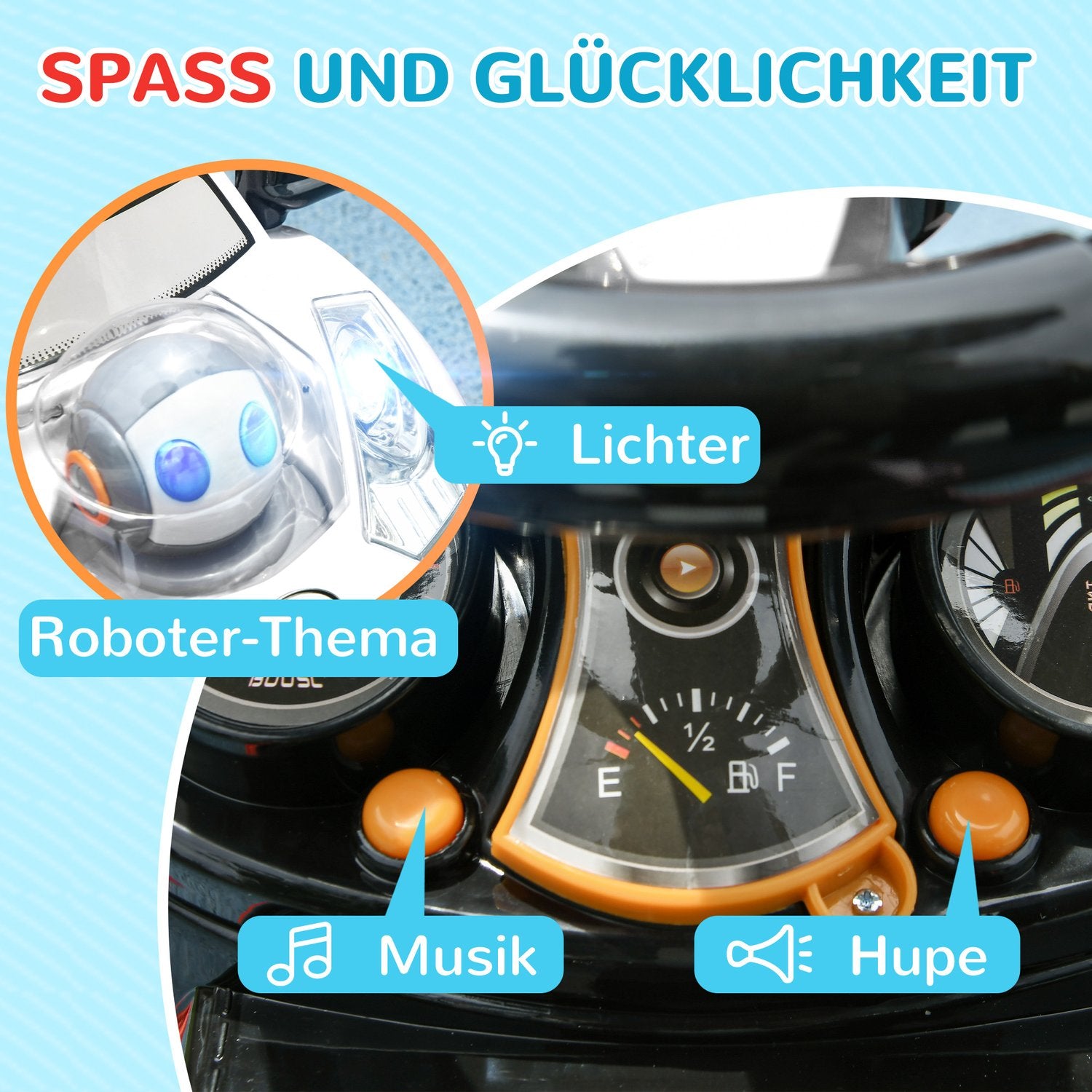 Åkbil med stödstång för barn 12-36 månader